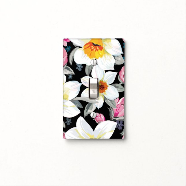 Elegance pattern with narcissus flowers light switch cover (In Situ)