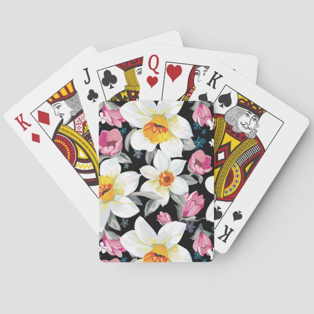 Elegance pattern with narcissus flowers poker cards (Back)
