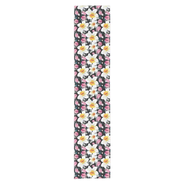 Elegance pattern with narcissus flowers short table runner (Front)
