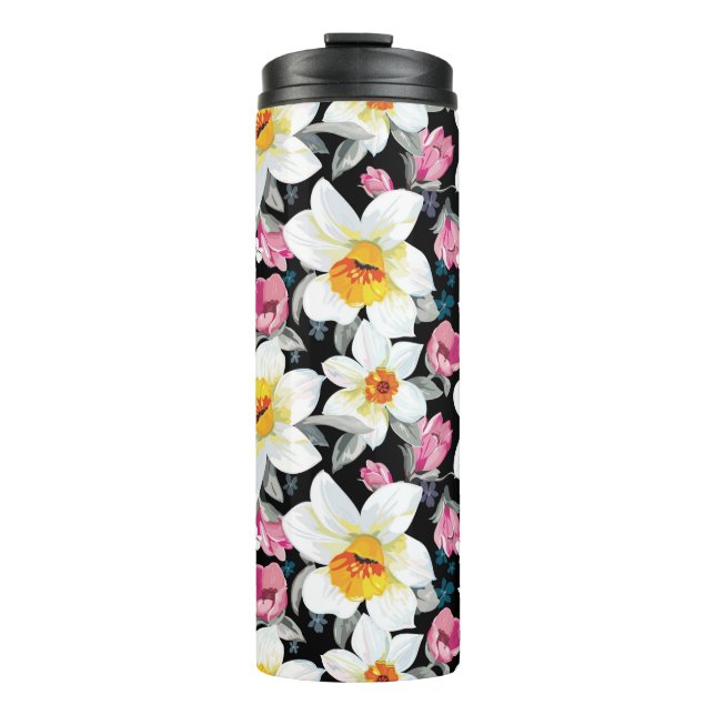 Elegance pattern with narcissus flowers thermal tumbler (Front)