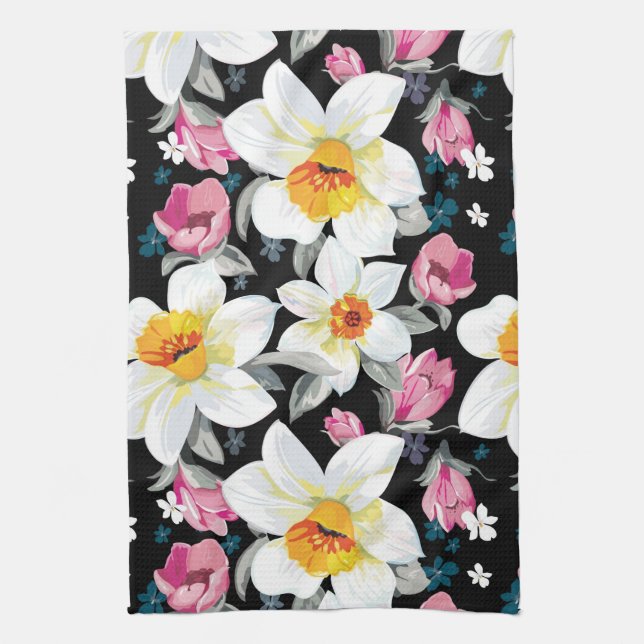 Elegance pattern with narcissus flowers towel (Vertical)