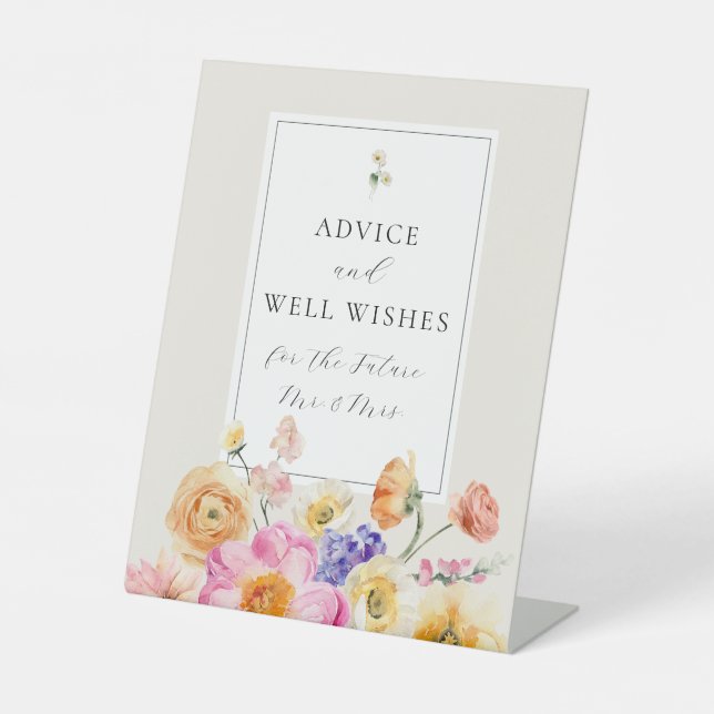 Elegance Pink Boho Floral Advice and Wishes Pedestal Sign (Front)