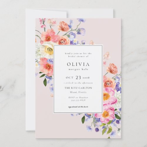 Elegance Pink Boho Floral Bridal Shower Invitation