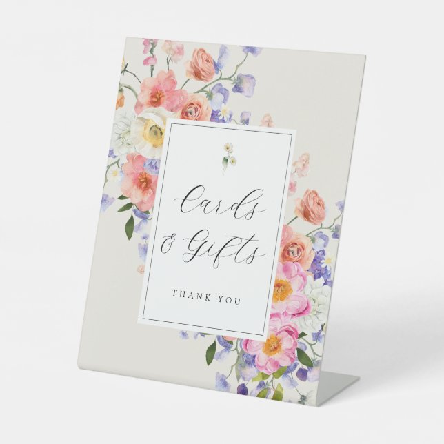 Elegance Pink Boho Floral Cards and Gifts Pedestal Sign (Front)