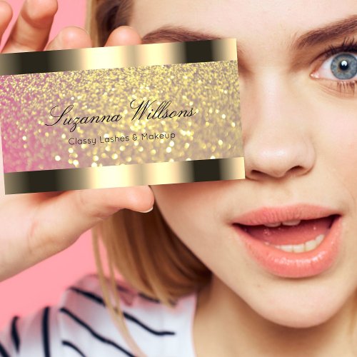 Elegance Pink Lilac Golden Glitter and Gold Border Business Card