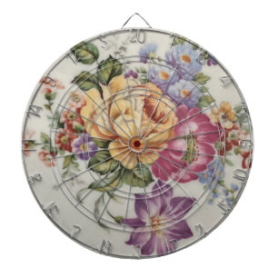 Elegance: Porcelain-Inspired Floral Dart Board 