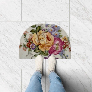  Elegance: Porcelain-Inspired Floral Door Mat 
