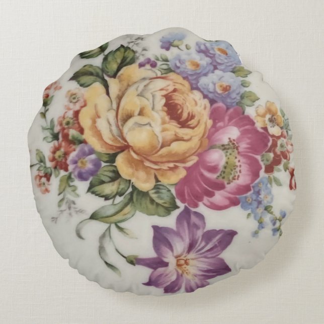 Elegance: Porcelain-Inspired Round Pillow  (Back)