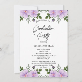Elegance Purple Floral Graduation Party Invitation