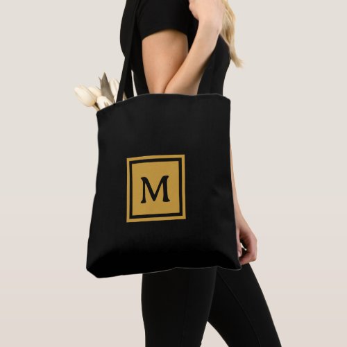 Elegance Redefined Black Gold Name Monogram Tote Bag