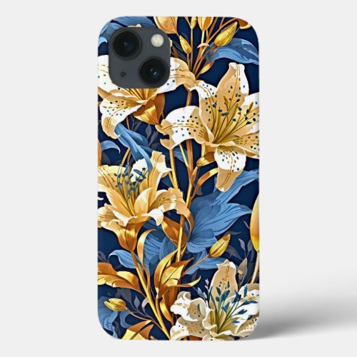 Elegance Redefined Lily and Blue Branches Artwork iPhone 13 Case