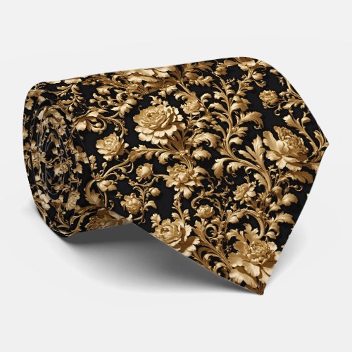 Elegance Reimagined Baroque Black and Gold Floral Neck Tie