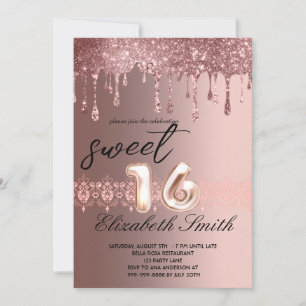 Elegance Rose Gold Drips Sweet Sixteen Invitation