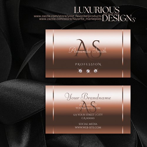 Elegance Rose Golden Sparkle Diamonds and Initials Business Card