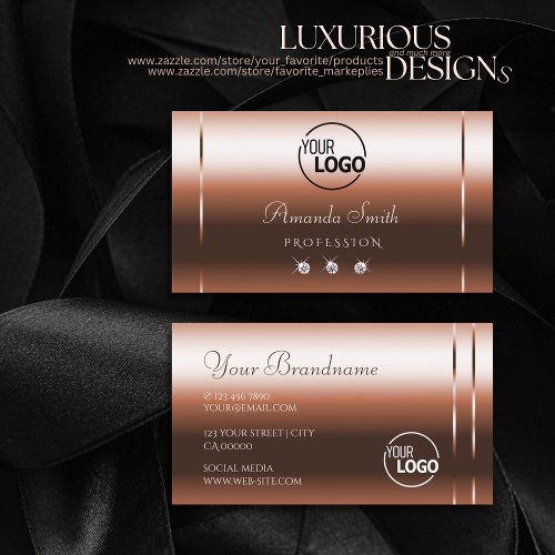 Elegance Rose Golden Sparkle Diamonds and Logo Business Card