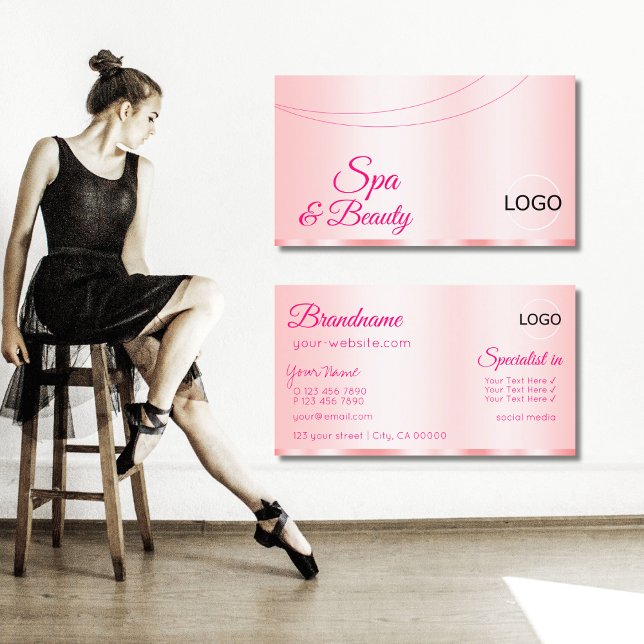 Elegance Rose Pink Glamorous with Logo Modern Business Card (Creator Uploaded)