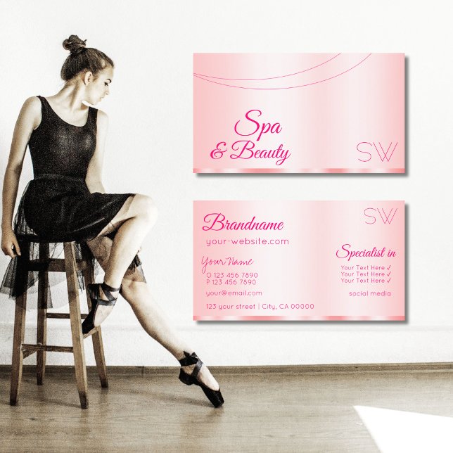 Elegance Rose Pink Glamorous with Monogram Modern Business Card (Creator Uploaded)