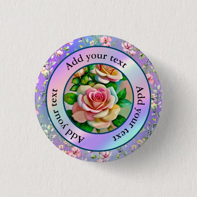 Elegance Roses Pink and Yellow Watercolor Pastel Button (Front)