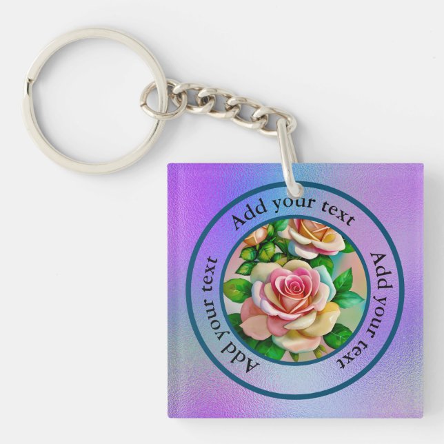 Elegance Roses Pink and Yellow Watercolor Pastel K Keychain (Front)
