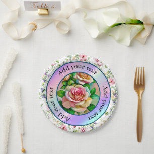 Elegance Roses Pink and Yellow Watercolor Pastel Paper Plates