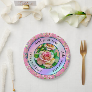 Elegance Roses Pink and Yellow Watercolor Pastel Paper Plates