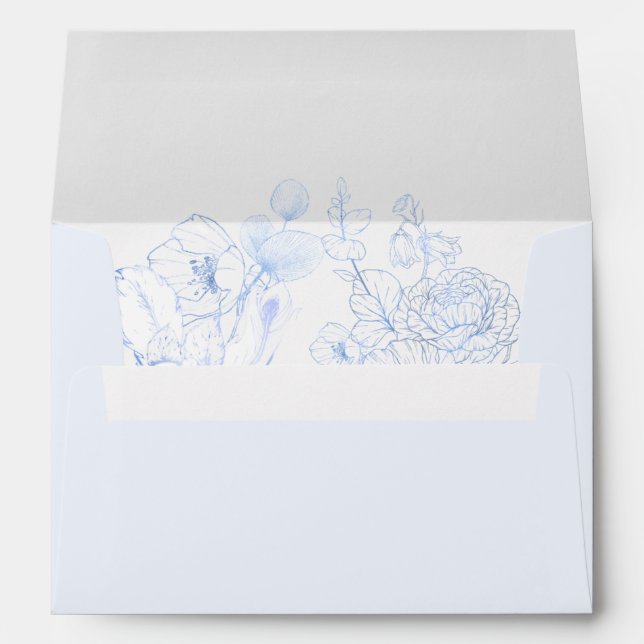 Elegance Rustic Blue Wildflower Wedding Envelope (Back (Bottom))
