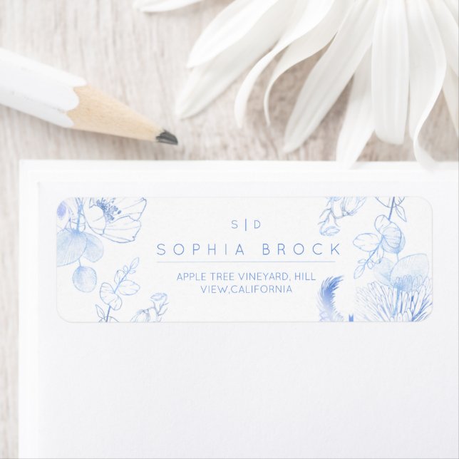 Elegance Rustic Blue Wildflower Wedding Label (Insitu)