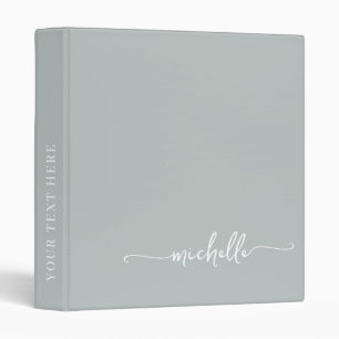 Elegance Sage Green Monogram Name Script 3 Ring Binder