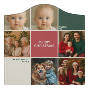 elegance Sage RED Photos collage merry Christmas Door Sign