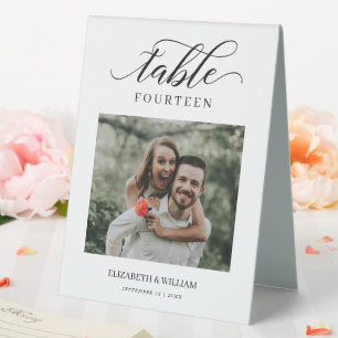 Elegance Script Modern Photo Wedding Table Number Table Tent