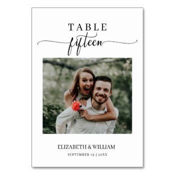 Elegance Script Photo Wedding Table No Fifteen Table Number by GraphicArtDesign at Zazzle