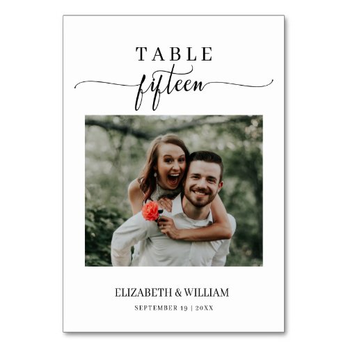 Elegance Script Photo Wedding Table No Fifteen Table Number