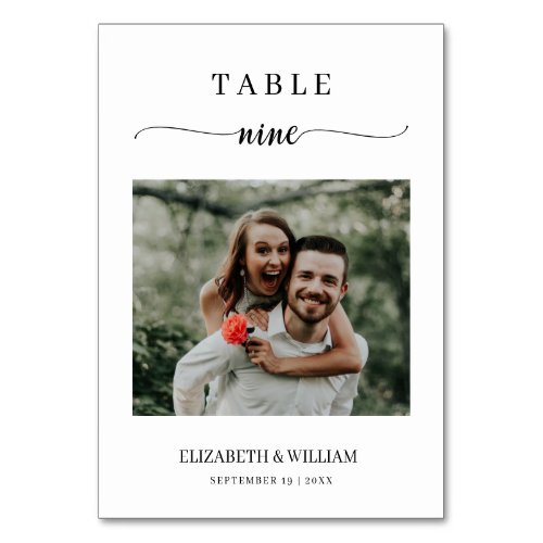 Elegance Script Photo Wedding Table Number Nine