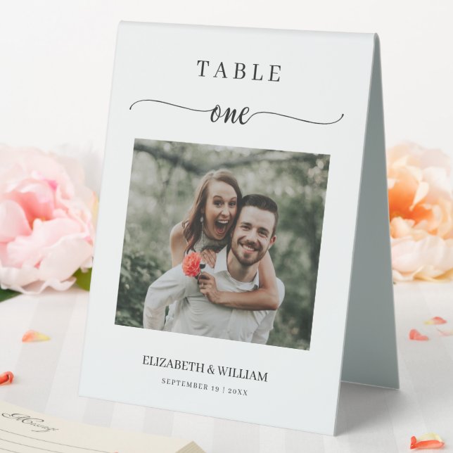 Elegance Script Photo Wedding Table Number One Tent (In SItu (Wedding))
