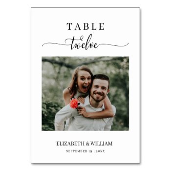 Elegance Script Photo Wedding Table Number Twelve by GraphicArtDesign at Zazzle