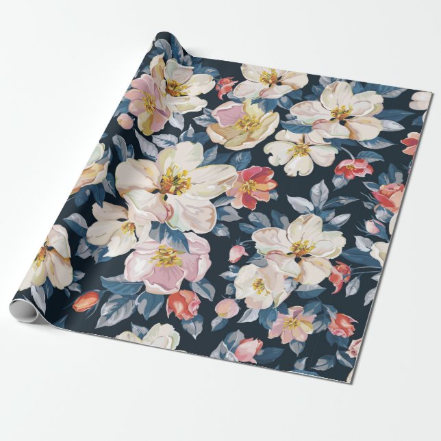 Elegance seamless pattern with blossoming apple tr wrapping paper (Unrolled)