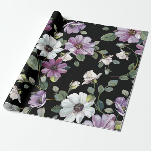 Elegance seamless pattern with flowers cosmos wrapping paper