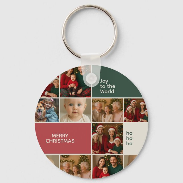 elegance simple cute photos collage Christmas Keychain (Front)