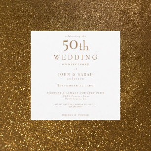 Elegance Square White & Gold 50th Anniversary  Invitation