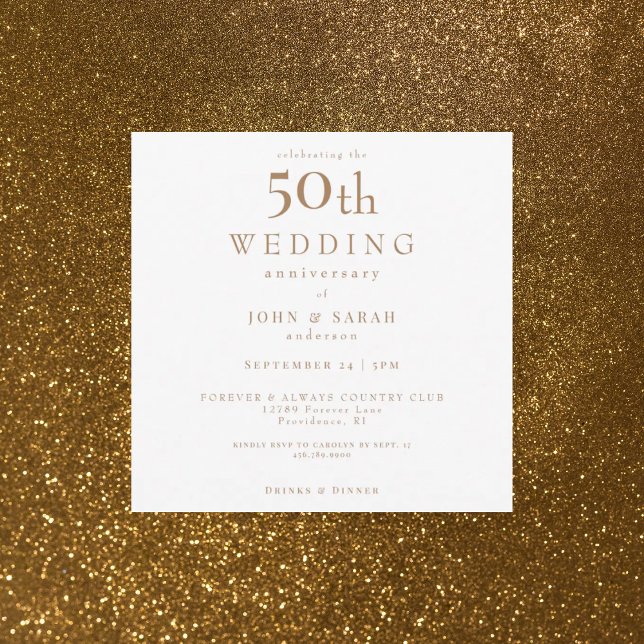 Elegance Square White & Gold 50th Anniversary  Invitation (Creator Uploaded)