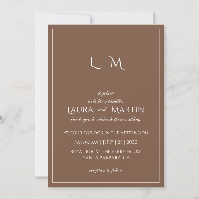 Elegance terracotta text based and monogram  invitation (Front)