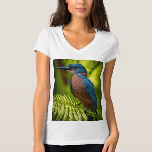 Elegance Unveiled Belted Kingfisher Amidst Fern T_Shirt