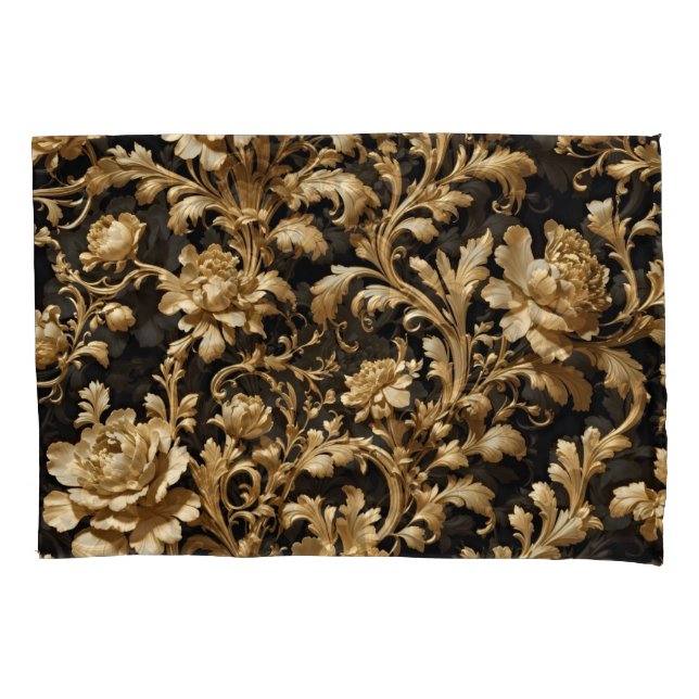 Elegance Unveiled: Black and Gold Flemish Baroque Pillow Case (Front)