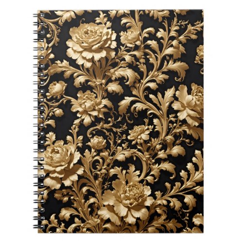 Elegance Unveiled Black and Gold Floral Notebook