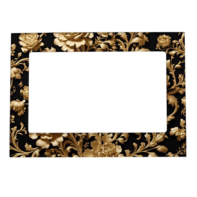 Elegance Unveiled: Black & Gold Baroque  Magnetic Frame (Front)