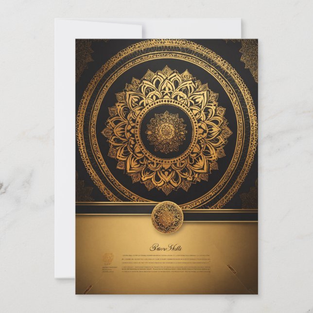 Elegance Unveiled: Golden & Black Mandala Art Wedd Save The Date (Front)