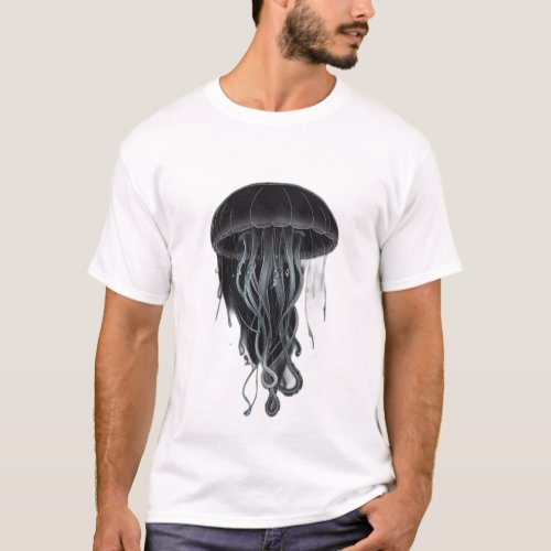 Elegance Unveiled Minimalist Jellyfish T_Shirt D