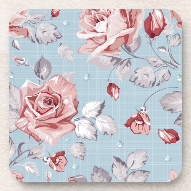 Elegance wallpaper pattern of pink roses 2 beverage coaster (Front)