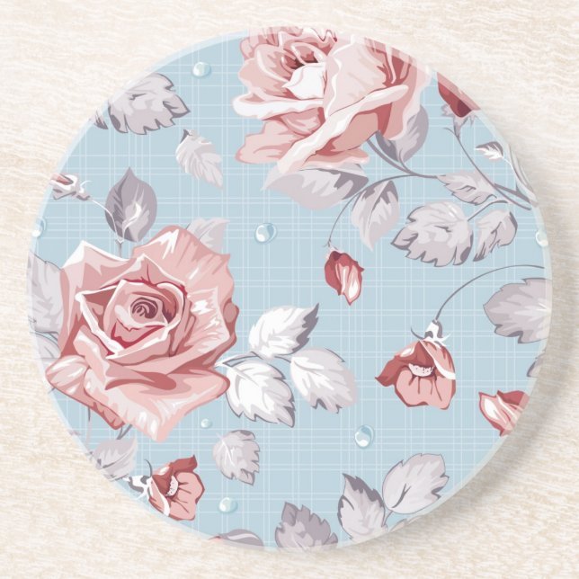 Elegance wallpaper pattern of pink roses 2 coaster (Front)
