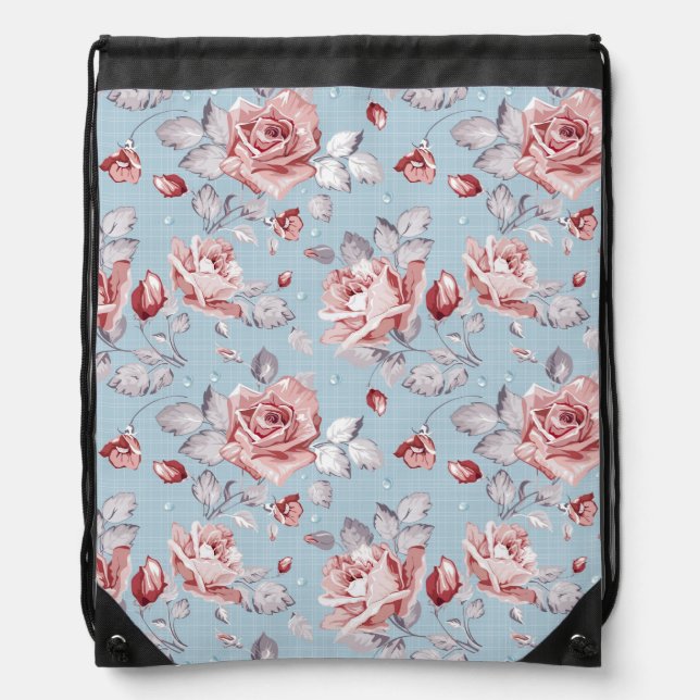 Elegance wallpaper pattern of pink roses 2 drawstring bag (Front)
